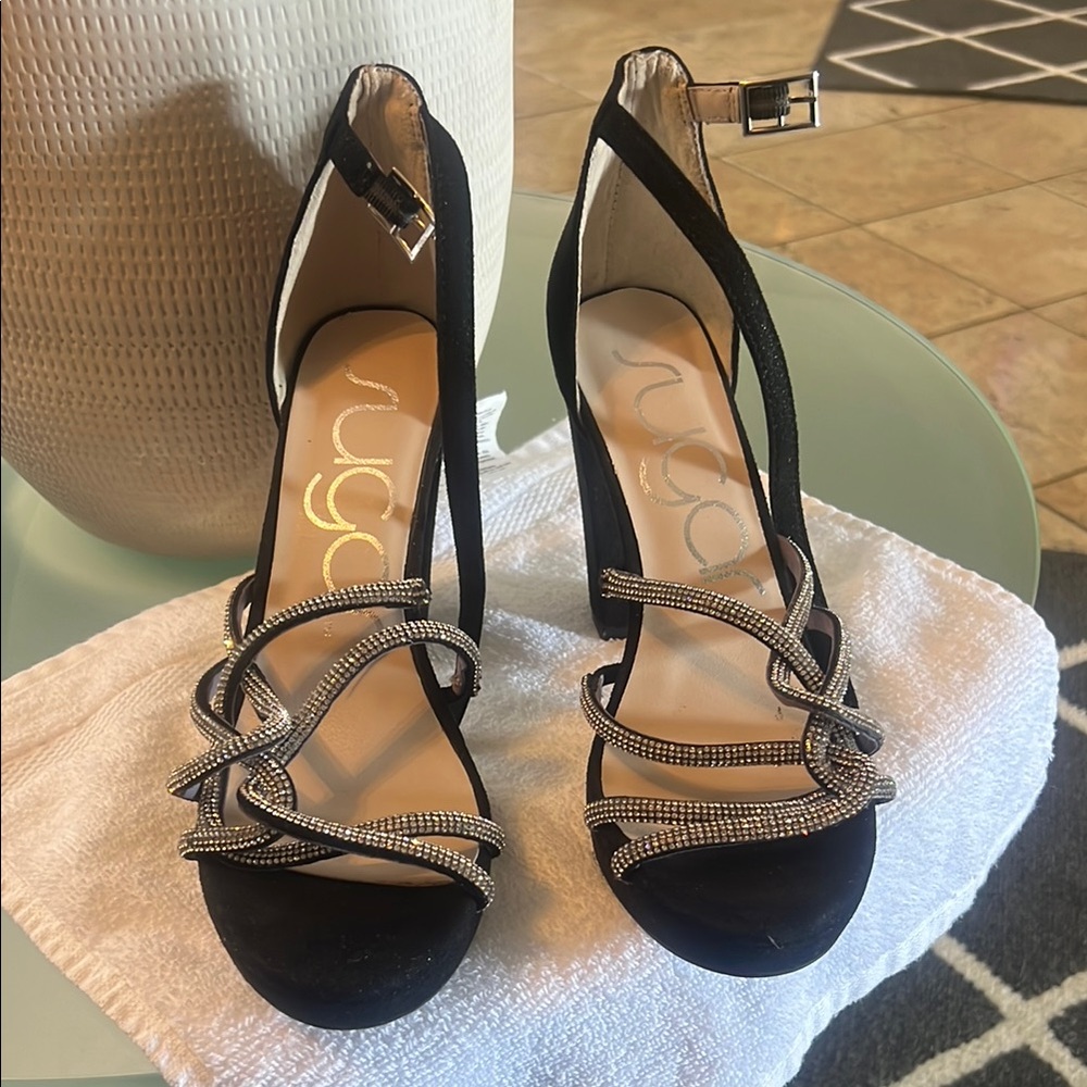 Sugar Black Strappy Kitten Heels